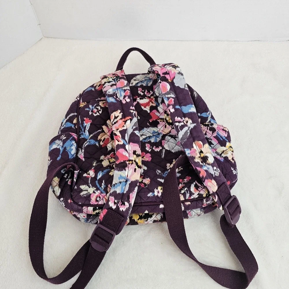 VERA BRADLEY Iconic Small Backpack Quilted Indiana Rose Burgundy Multi Floral